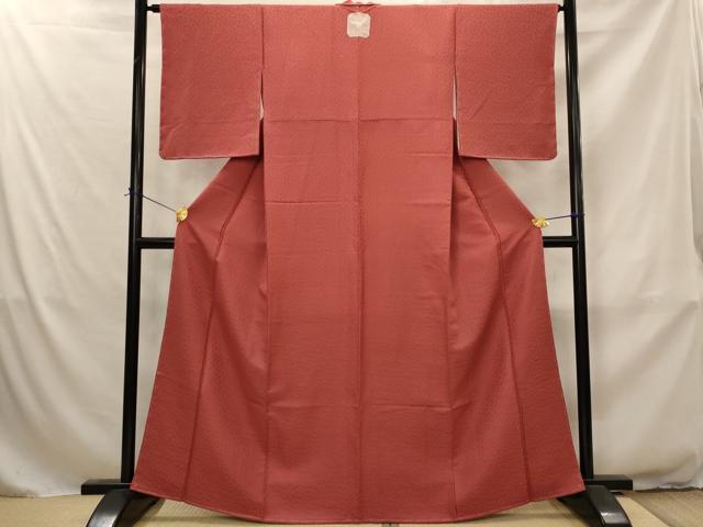 平和屋着物■上質な色無地　絞り　花地紋　銀朱色　正絹　逸品　未使用　AABJ2365st