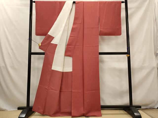 平和屋着物■上質な色無地　絞り　花地紋　銀朱色　正絹　逸品　未使用　AABJ2365st