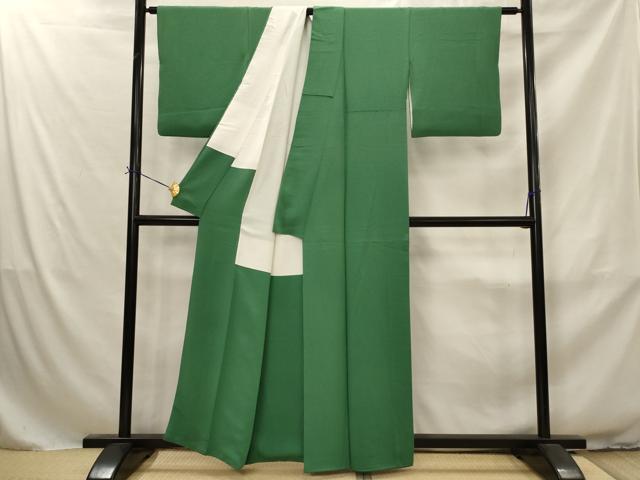 平和屋着物■上質な色無地　緑青色　正絹　逸品　AABJ2369st