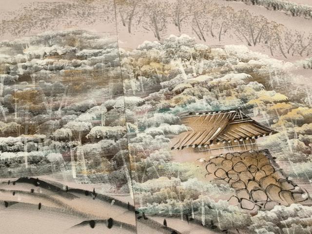 平和屋着物■訪問着　手描き　風景文　金彩　正絹　逸品　AABJ2370st