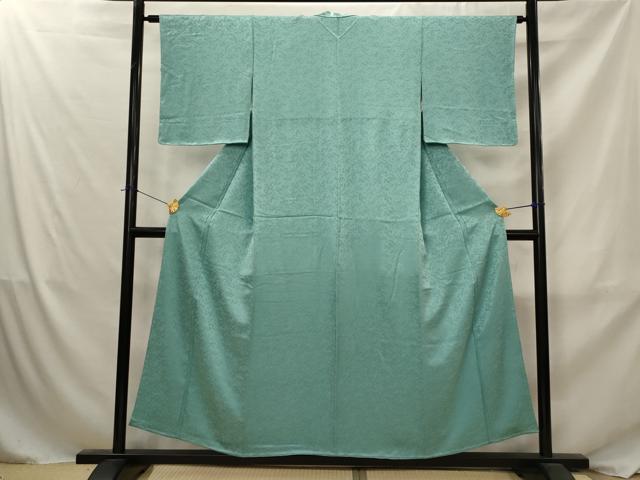 平和屋着物■上質な色無地　花地紋　錆浅葱色　正絹　逸品　AABJ2379st