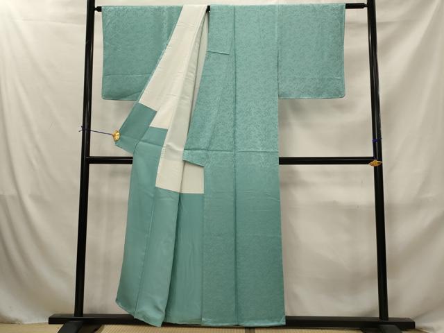 平和屋着物■上質な色無地　花地紋　錆浅葱色　正絹　逸品　AABJ2379st