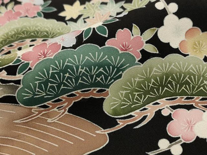 平和屋着物■豪華黒留袖　風景花松文　正絹　逸品　AABJ2383st