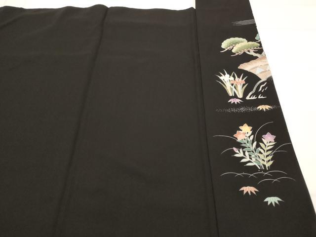 平和屋着物■豪華黒留袖　風景花松文　正絹　逸品　AABJ2383st