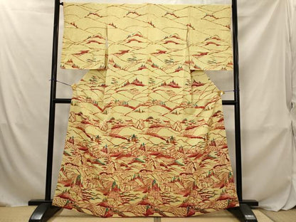 平和屋着物■訪問着　型染め　風景文　正絹　逸品　AABJ2387st