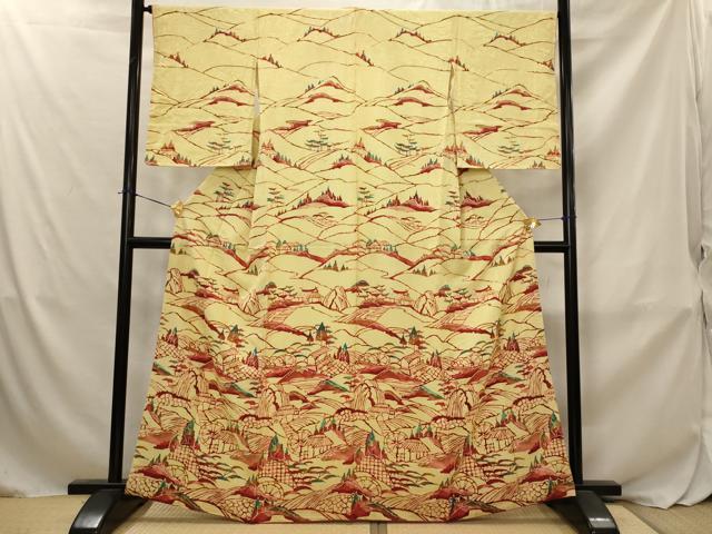 平和屋着物■訪問着　型染め　風景文　正絹　逸品　AABJ2387st