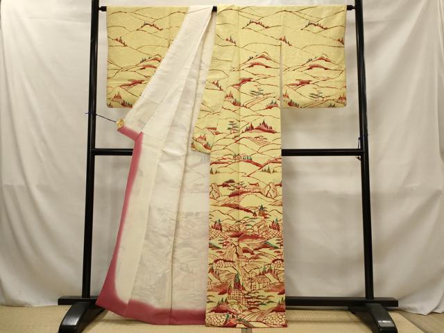 平和屋着物■訪問着　型染め　風景文　正絹　逸品　AABJ2387st