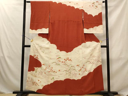 平和屋着物■訪問着　駒刺繍　風景花文　正絹　逸品　AABJ2388st