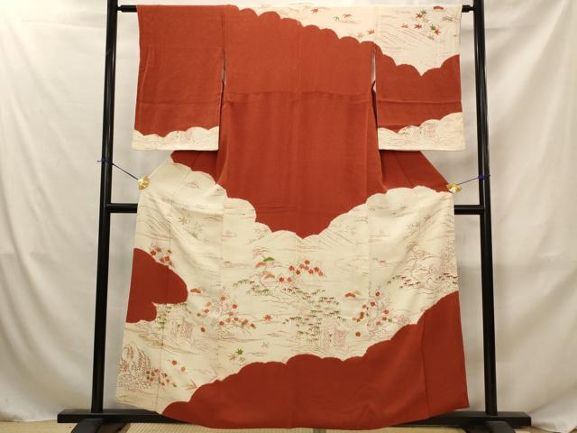 平和屋着物■訪問着　駒刺繍　風景花文　正絹　逸品　AABJ2388st