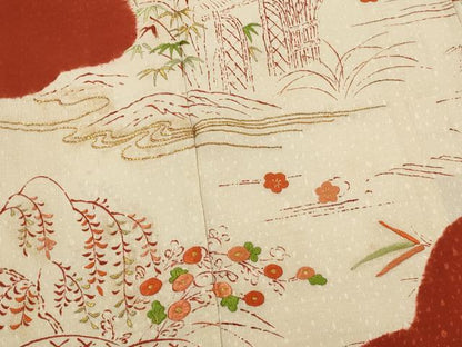 平和屋着物■訪問着　駒刺繍　風景花文　正絹　逸品　AABJ2388st