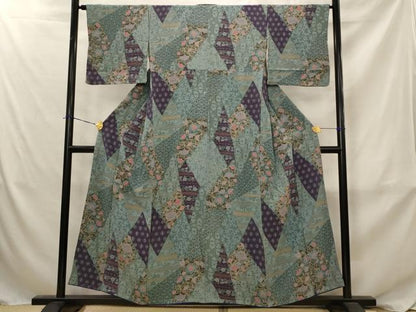 平和屋着物■上質な小紋　切嵌更紗花文　正絹　逸品　AABJ2390st