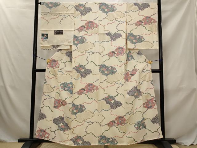 平和屋着物■上質な小紋　雲取り花鳥文　金彩　丹後ちりめん　反端付き　正絹　逸品　AABJ2396st