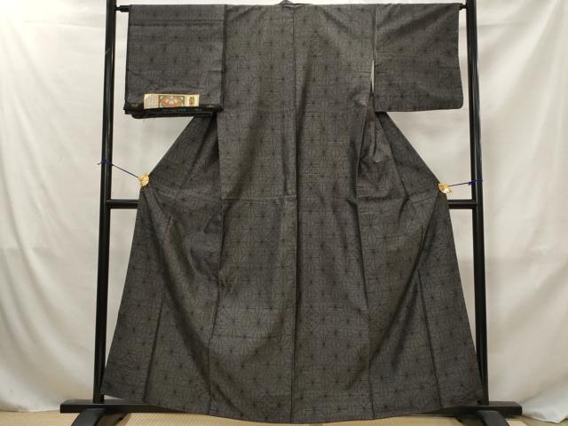 平和屋着物■本場大島紬　麻の葉文様　証紙付き　正絹　逸品　AABJ2398st