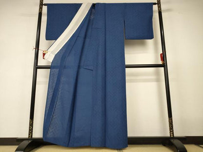 平和屋着物＊夏物　色無地　紗綾形紋紗　青藍色　正絹　逸品　AABJ2403jd
