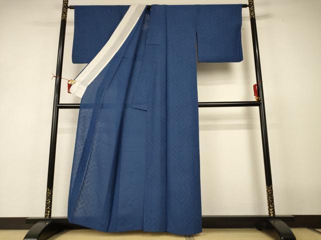 平和屋着物＊夏物　色無地　紗綾形紋紗　青藍色　正絹　逸品　AABJ2403jd
