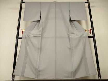 平和屋着物＊夏物　色無地　絽縮緬　絹鼠色　正絹　逸品　AABJ2404jd