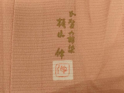 平和屋着物＊夏物　本加賀友禅作家　梶山伸　色無地　絽縮緬　洒落柿色　正絹　逸品　AABJ2408jd