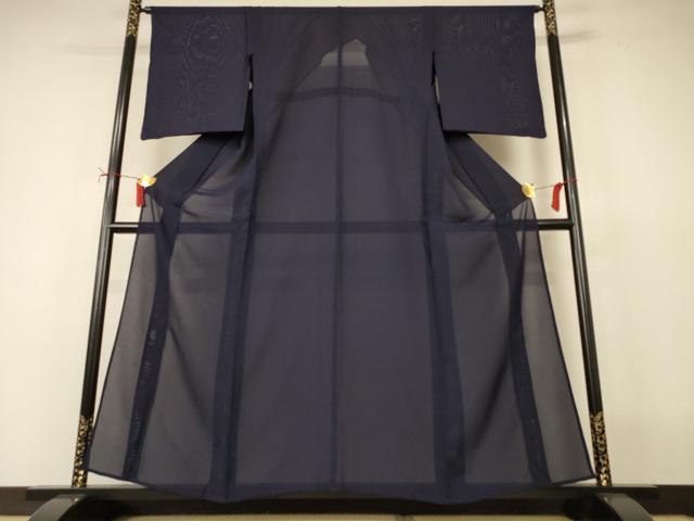 平和屋着物＊夏物　色無地　絽　藍鉄色　正絹　逸品　AABJ2412jd