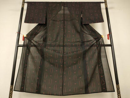 平和屋着物＊夏物　小紋　風通紗　幾何学文様　正絹　逸品　AABJ2413jd