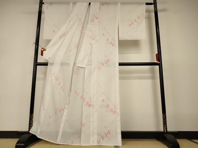 平和屋着物＊夏物　小紋　絽　花鳥文　洗える着物　AABJ2414jd