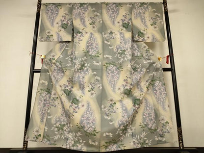 平和屋着物＊夏物　小紋　変わり絽　草花文　洗える着物　AABJ2418jd