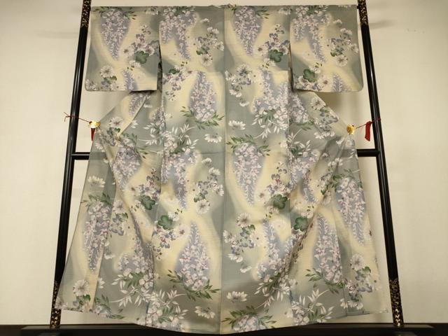 平和屋着物＊夏物　小紋　変わり絽　草花文　洗える着物　AABJ2418jd