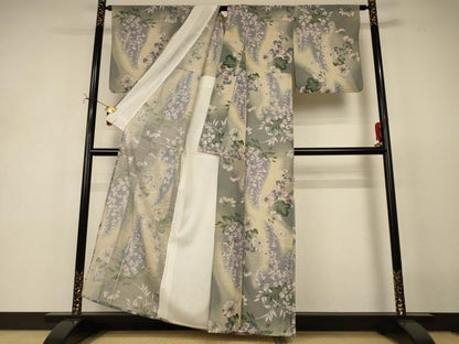 平和屋着物＊夏物　小紋　変わり絽　草花文　洗える着物　AABJ2418jd