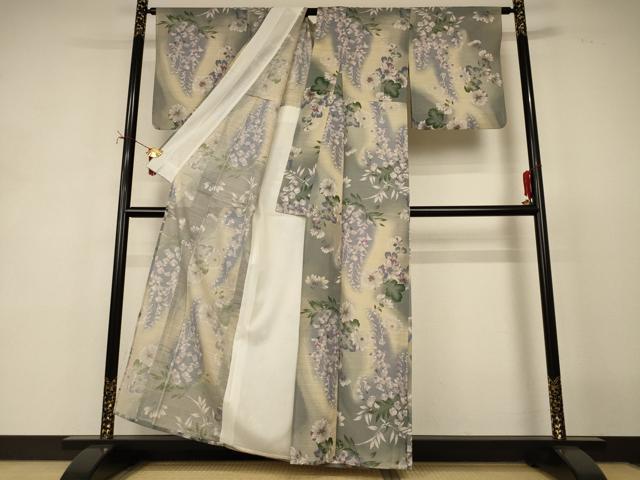平和屋着物＊夏物　小紋　変わり絽　草花文　洗える着物　AABJ2418jd