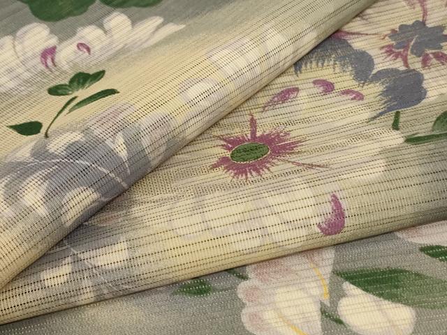 平和屋着物＊夏物　小紋　変わり絽　草花文　洗える着物　AABJ2418jd