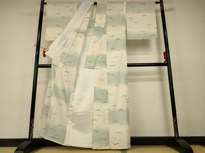 平和屋着物＊夏物　小紋　絽　雪芝花文　洗える着物　AABJ2420jd