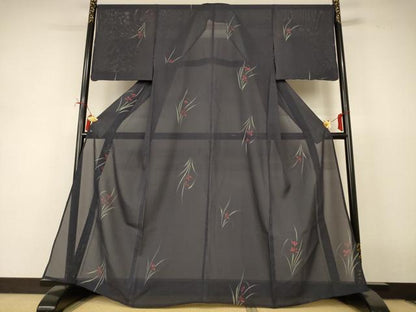 平和屋着物＊夏物　小紋　絽　草花文　正絹　逸品　AABJ2424jd