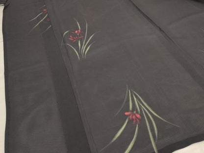 平和屋着物＊夏物　小紋　絽　草花文　正絹　逸品　AABJ2424jd
