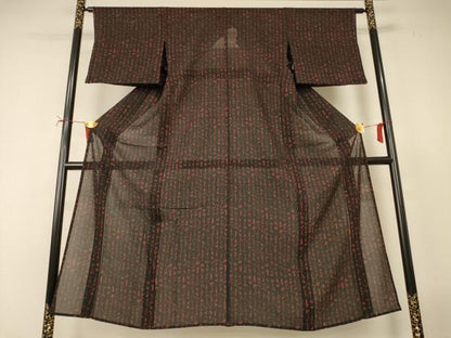 平和屋着物＊夏物　小紋　絽　文字文　黒地　正絹　逸品　AABJ2428jd