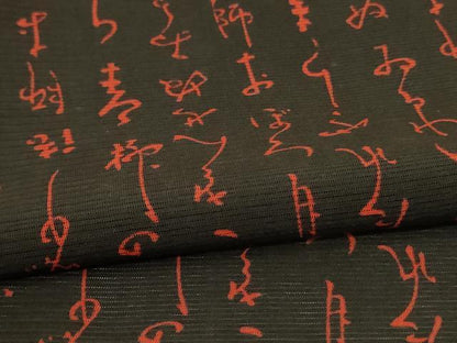 平和屋着物＊夏物　小紋　絽　文字文　黒地　正絹　逸品　AABJ2428jd