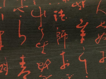 平和屋着物＊夏物　小紋　絽　文字文　黒地　正絹　逸品　AABJ2428jd