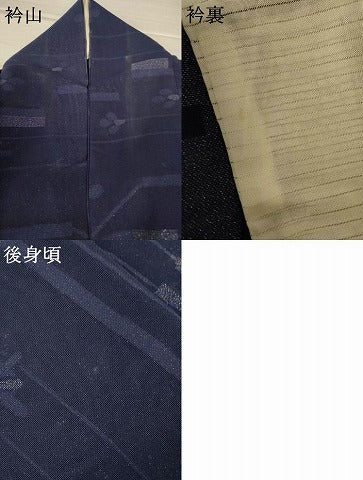 平和屋着物＊夏物　小紋　紗　幾何学文様　銀糸　正絹　逸品　AABJ2430jd