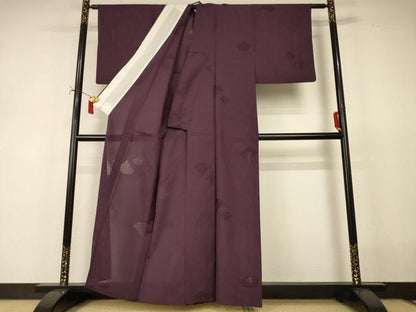 平和屋着物＊夏物　色無地　青海波紋紗　似せ紫色　正絹　逸品　AABJ2434jd