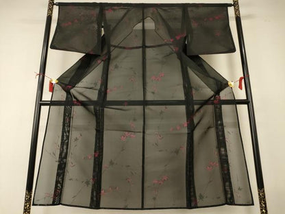 平和屋着物＊夏物　小紋　紗　枝花文　正絹　逸品　AABJ2436jd