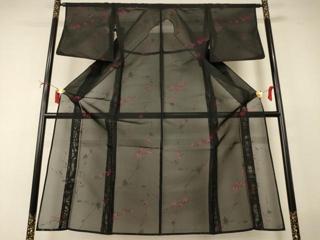 平和屋着物＊夏物　小紋　紗　枝花文　正絹　逸品　AABJ2436jd