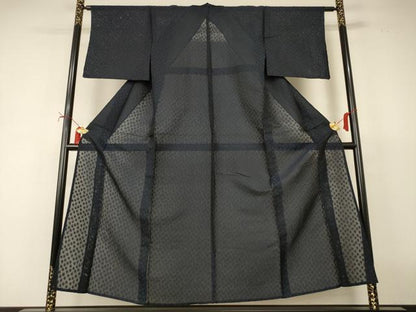 平和屋着物＊夏物　お召　風通紗　舞葉文　正絹　逸品　AABJ2437jd