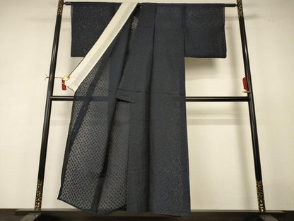 平和屋着物＊夏物　お召　風通紗　舞葉文　正絹　逸品　AABJ2437jd