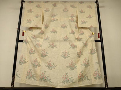 平和屋着物＊夏物　小紋　絽　草花文　正絹　逸品　AABJ2442jd