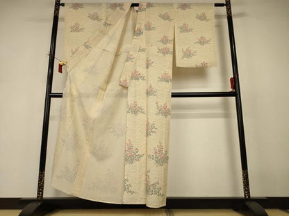 平和屋着物＊夏物　小紋　絽　草花文　正絹　逸品　AABJ2442jd