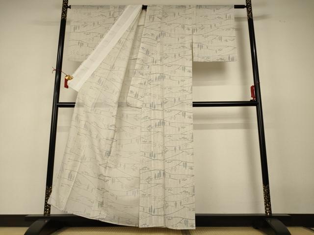 平和屋着物＊夏物　小紋　絽　風景文　洗える着物　AABJ2444jd