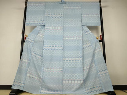 平和屋着物＊夏物　小紋　紗　幾何学文様　洗える着物　AABJ2450jd