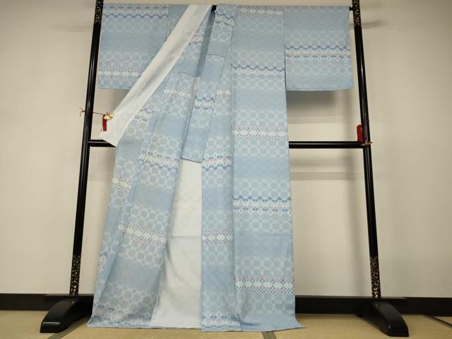 平和屋着物＊夏物　小紋　紗　幾何学文様　洗える着物　AABJ2450jd