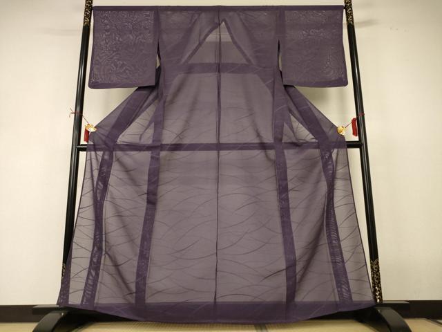 平和屋着物＊夏物　色無地　芝紋紗　葡萄鼠色　正絹　逸品　AABJ2457jd