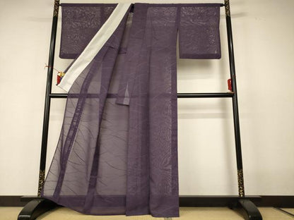 平和屋着物＊夏物　色無地　芝紋紗　葡萄鼠色　正絹　逸品　AABJ2457jd