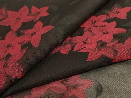 平和屋着物＊夏物　小紋　紗　草花文　黒地　正絹　逸品　AABJ2462jd