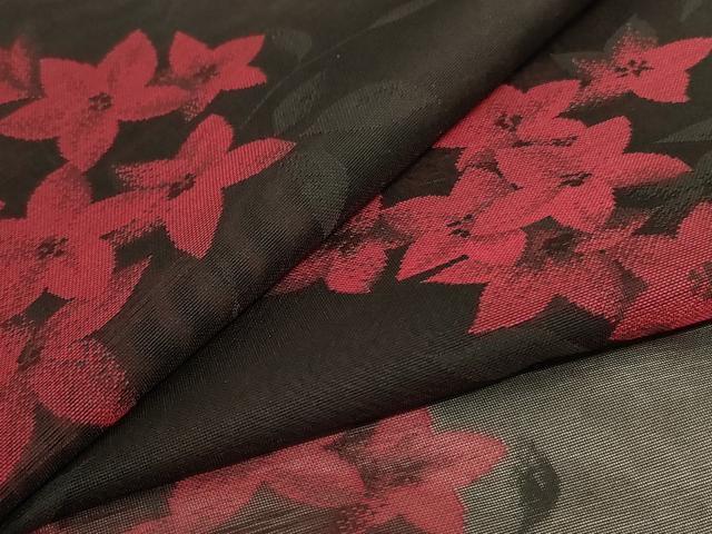 平和屋着物＊夏物　小紋　紗　草花文　黒地　正絹　逸品　AABJ2462jd